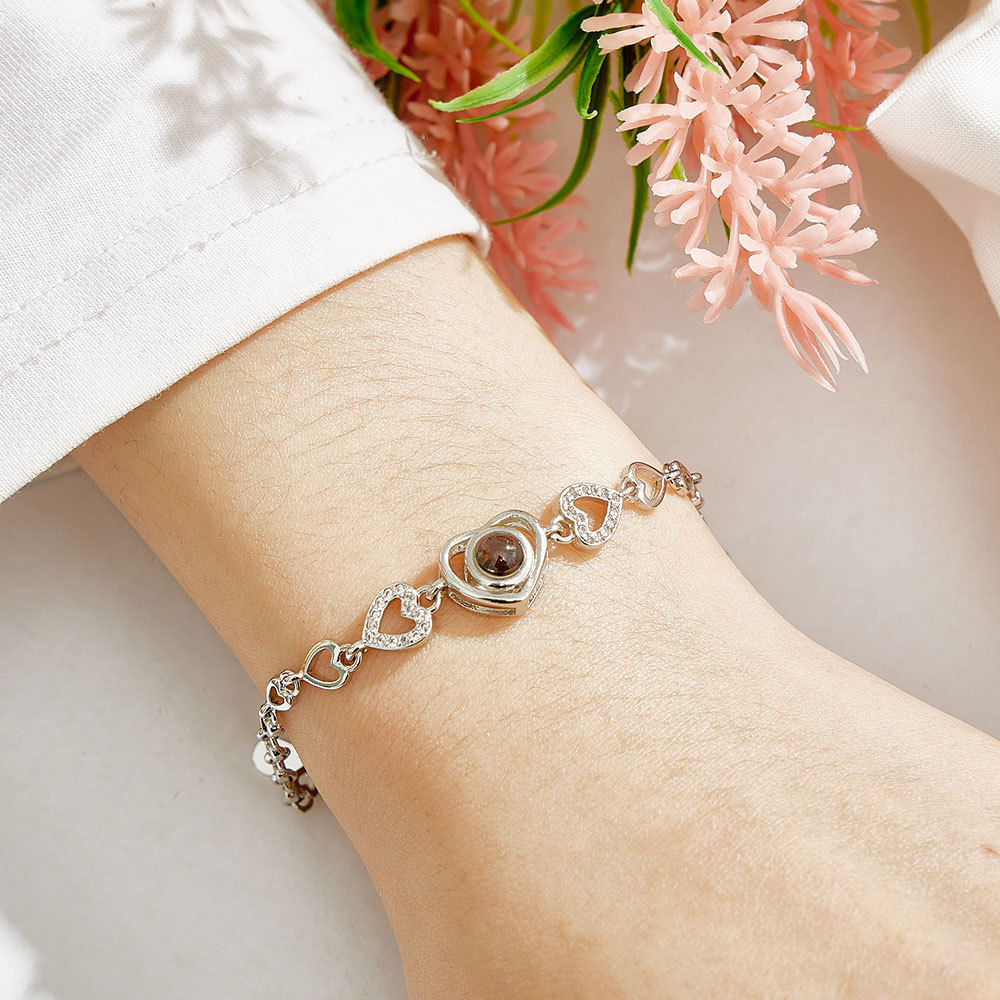 Custom Photo Projection Heart Link Bracelet Personalised Bracelet S925 Silver