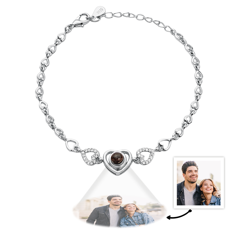 Custom Photo Projection Heart Link Bracelet Personalised Bracelet S925 Silver