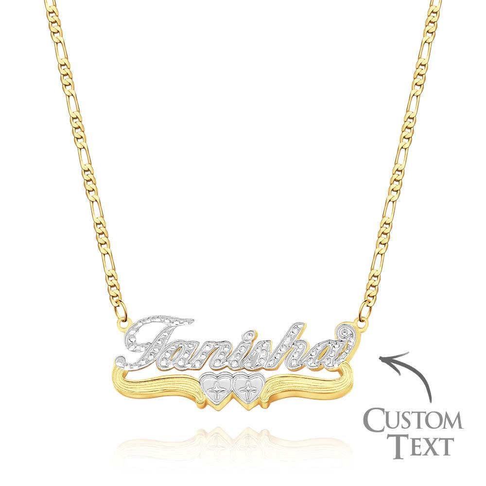 Personalised Hip Hop Name Necklace Double Hearts Decor Necklace Gifts for Men - soufeeluk