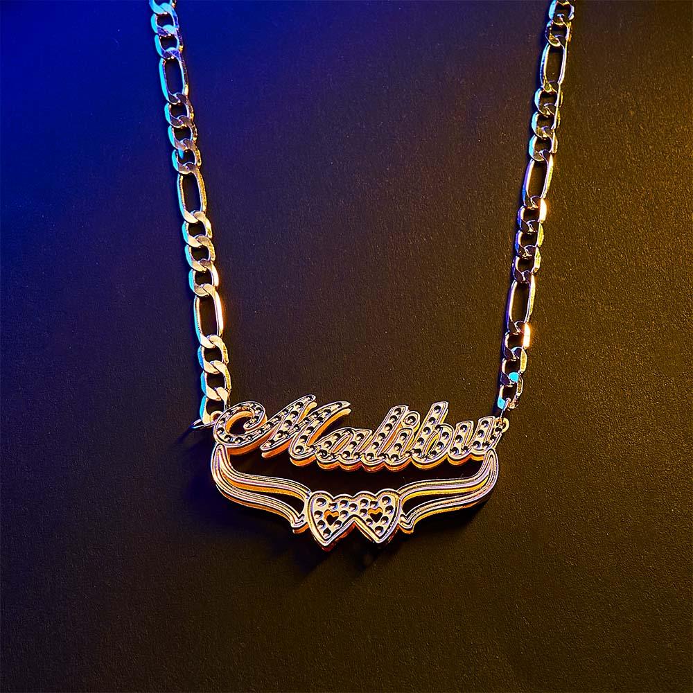 Personalised Hip Hop Name Necklace Double Heart Necklace Fashion Jewellery Gifts for Men - soufeeluk