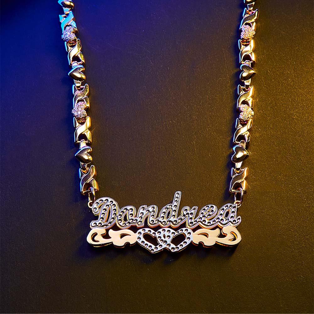 Personalised Hip Hop Name Necklace Hollow Out Heart Necklace Gifts for Men - soufeeluk