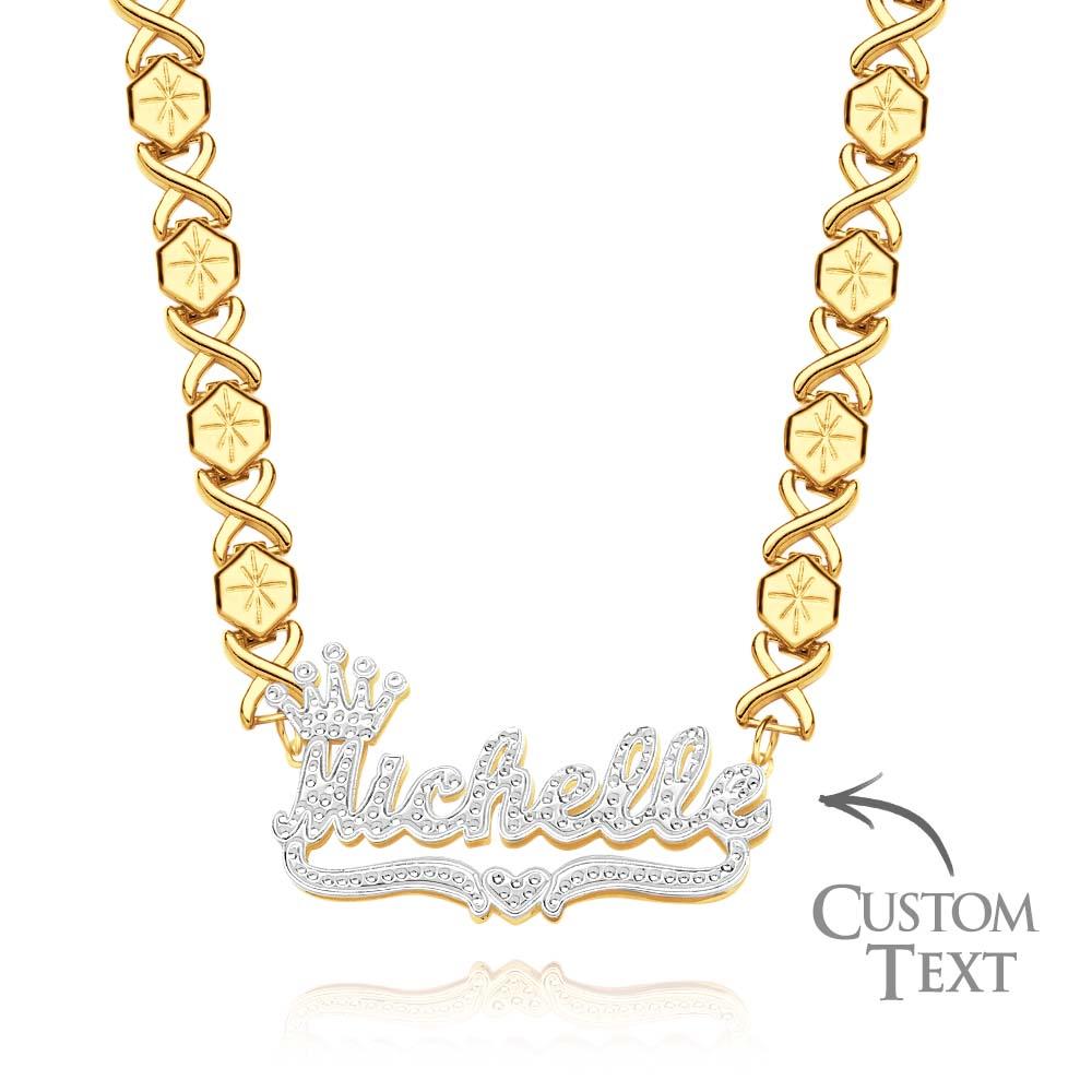 Personalised Hip Hop Name Necklace With Crown Bling Metal Necklace Gifts for Men - soufeeluk