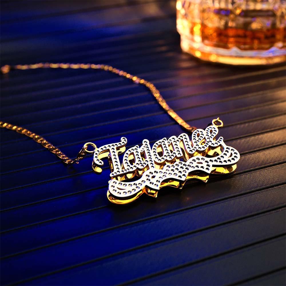 Personalised Name Necklace Bling Metal Heart Decor Necklace Gifts for Men - soufeeluk