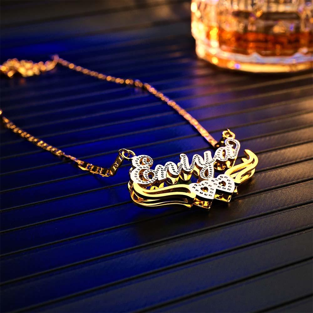 Personalised Name Necklace Double Heart Trendy Necklace Gifts for Men - soufeeluk