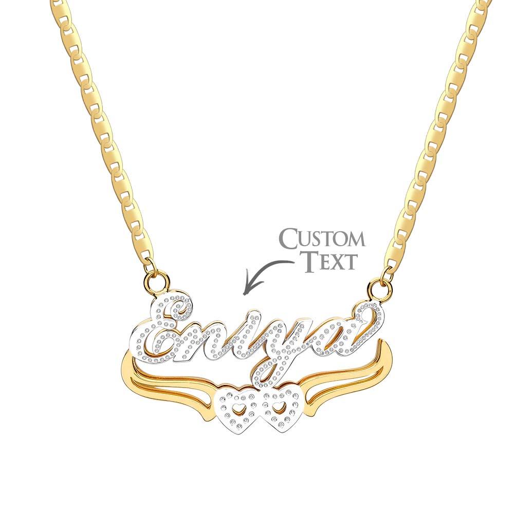Personalised Name Necklace Double Heart Trendy Necklace Gifts for Men - soufeeluk