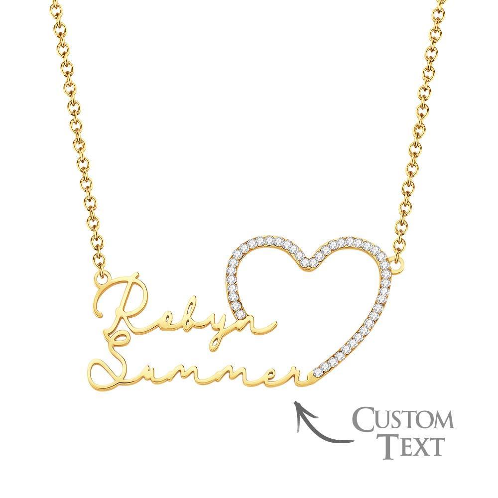 Custom Double Name Necklace Heart Iced Name Hollow Out Necklace Jewellery Gift For Her - soufeeluk