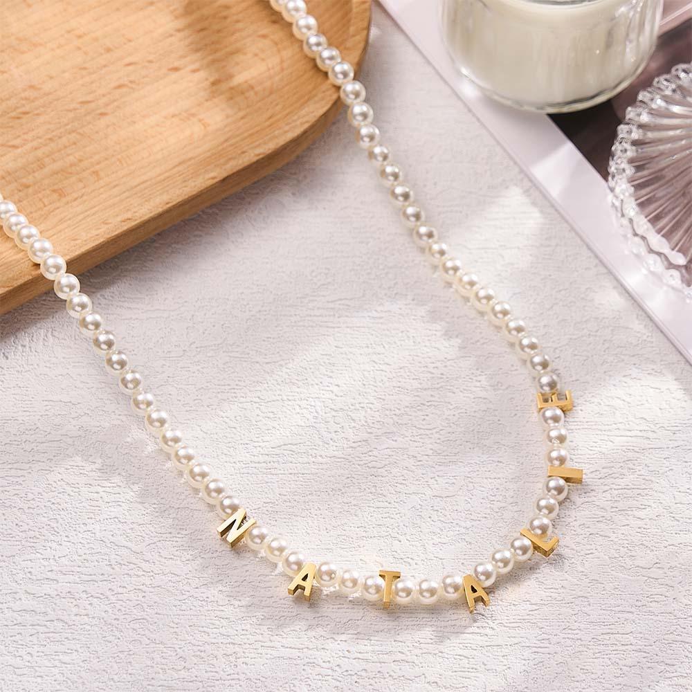 Personalised Pearl Necklace Custom Name Necklace Gift For Her - soufeeluk