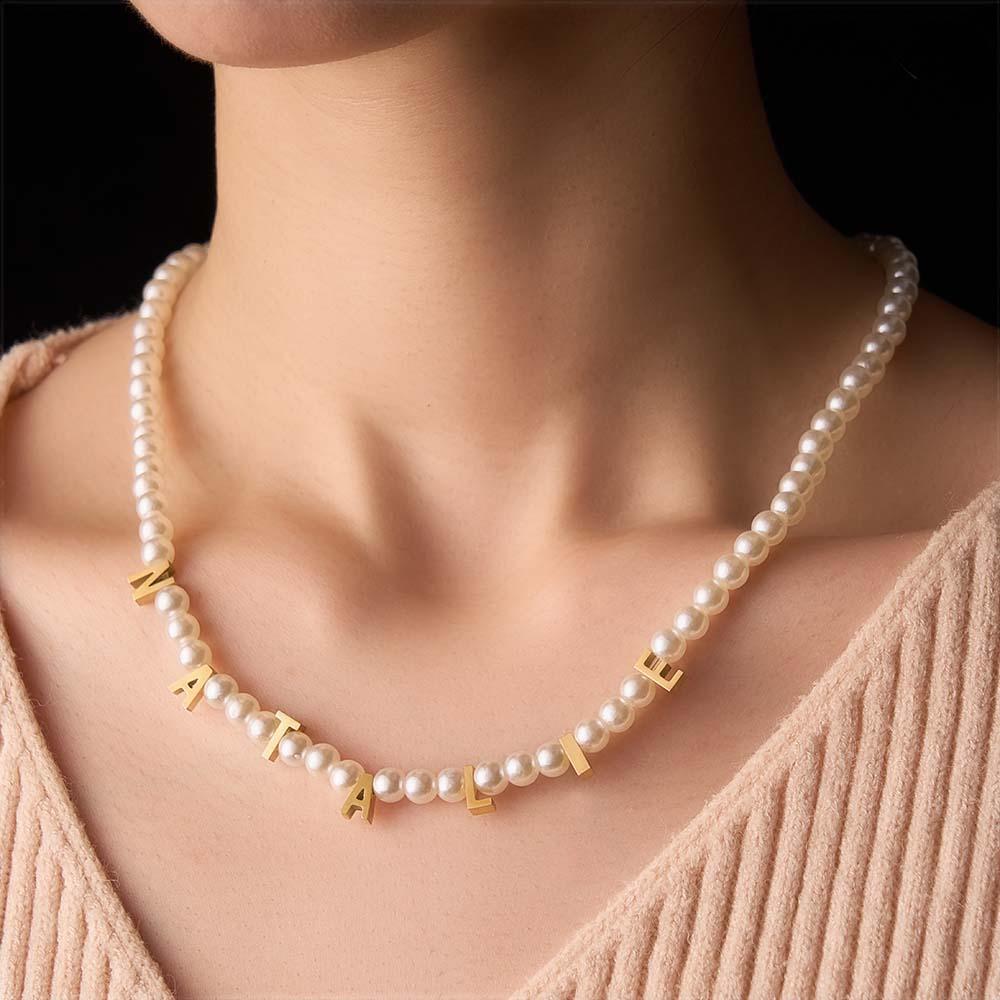Personalised Pearl Necklace Custom Name Necklace Gift For Her - soufeeluk