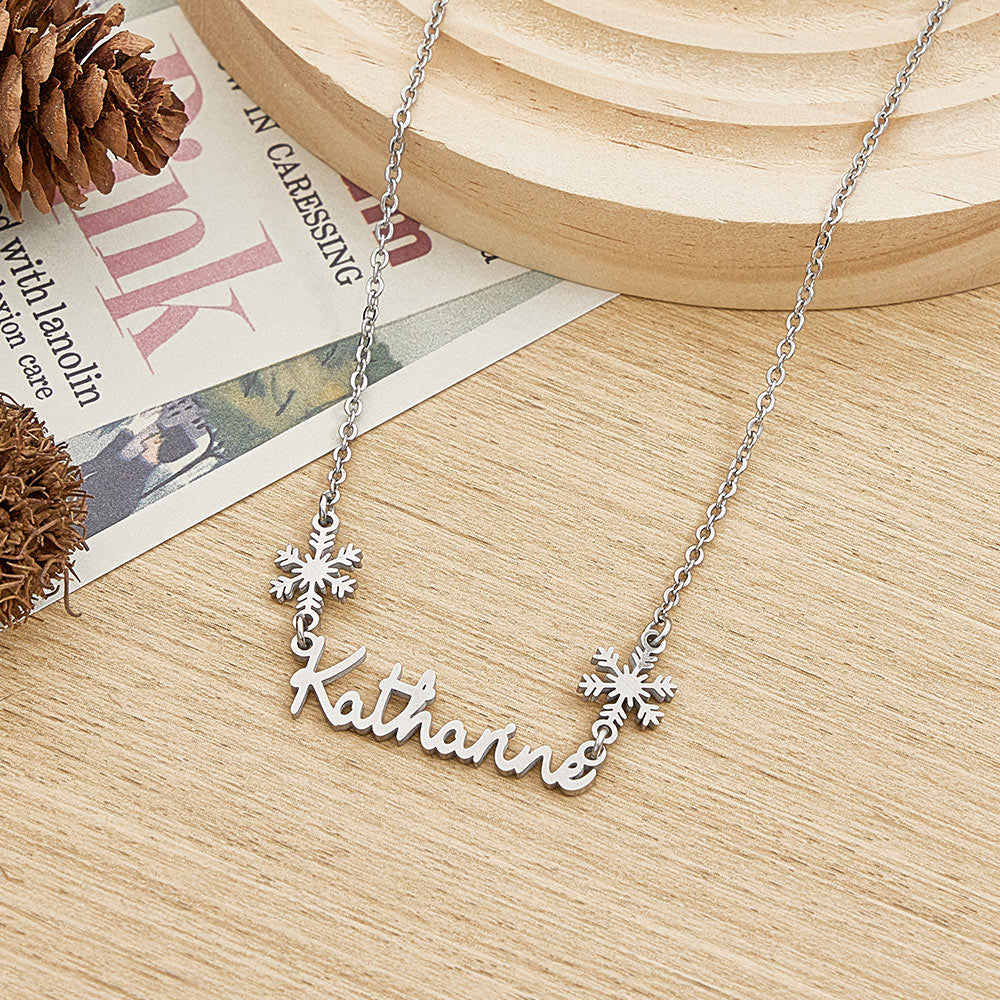 Personalised Name Snowflake Necklace Engrave Necklace Christmas Gift - soufeeluk