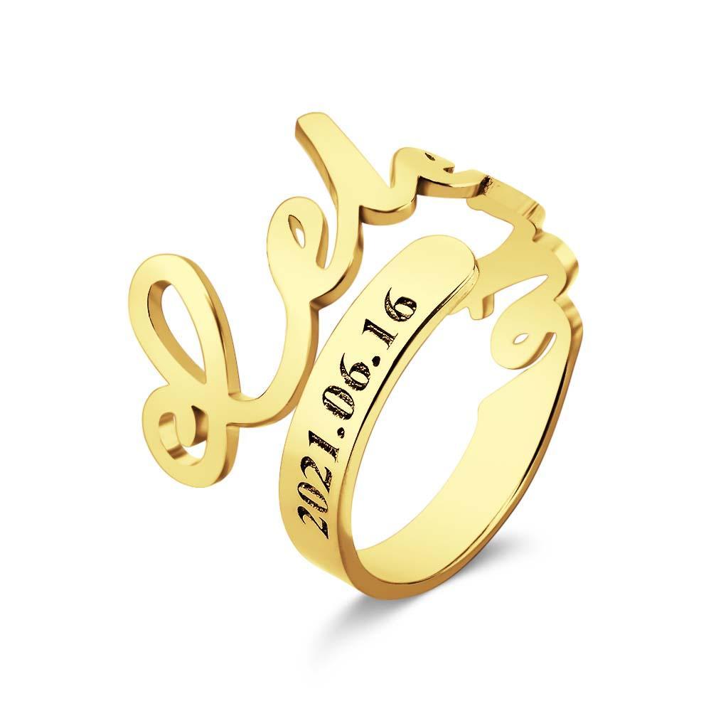 Minimalist Spiral Engraved Name Adjustable Open Ring Personalised Text Commemorative Ring - soufeeluk