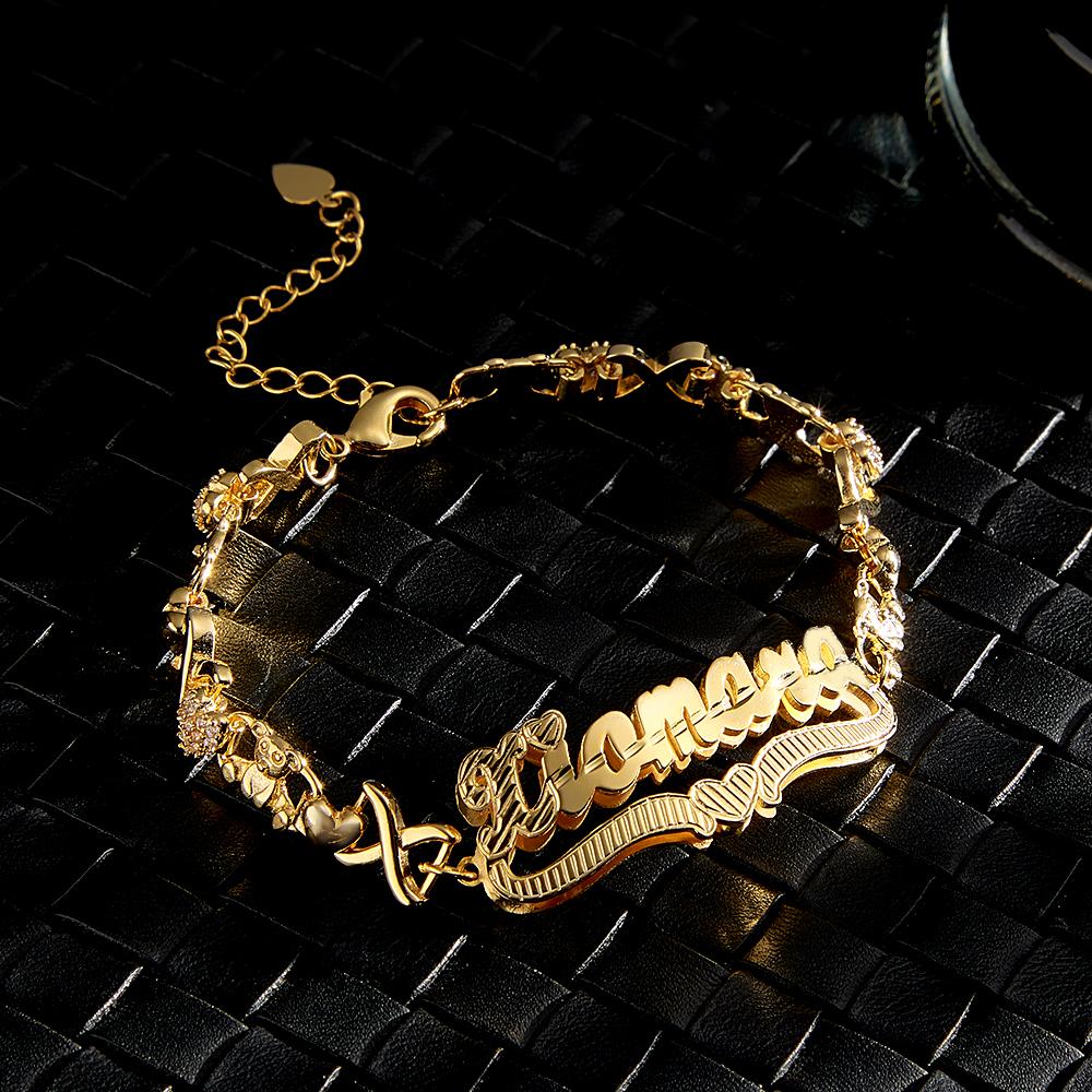 Personalised Hip Hop Name Bracelet Nameplate With Heart Decor Trendy Bracelet Jewellery Gifts For Men - soufeeluk