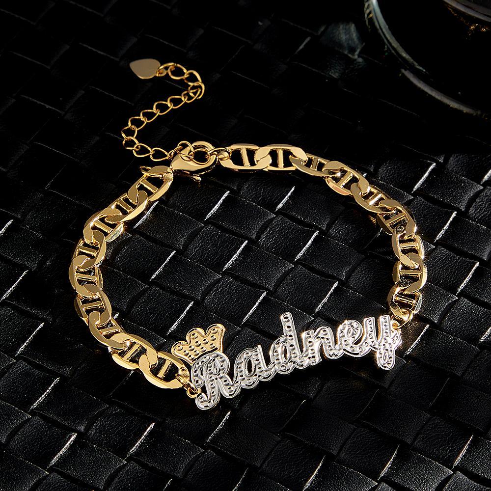 Personalised Trendy Name Bracelet With Crown Chain Hip Hop Bracelet Jewellery Gifts For Men - soufeeluk