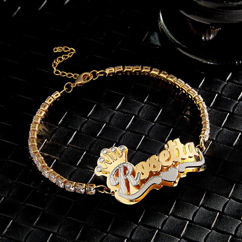 Personalised Hip Hop Name Bracelet With Crown Adjustable Zircon Bracelet Jewellery Gifts For Men - soufeeluk