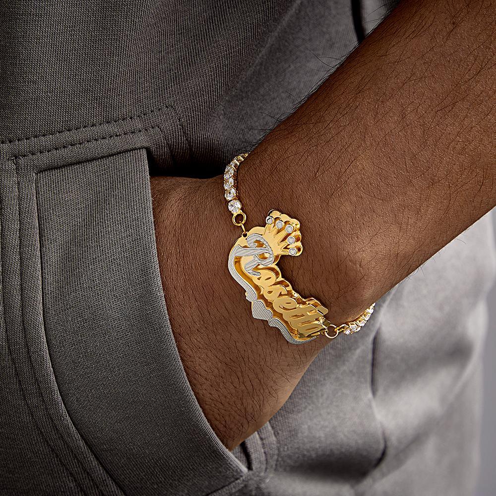 Personalised Hip Hop Name Bracelet With Crown Adjustable Zircon Bracelet Jewellery Gifts For Men - soufeeluk