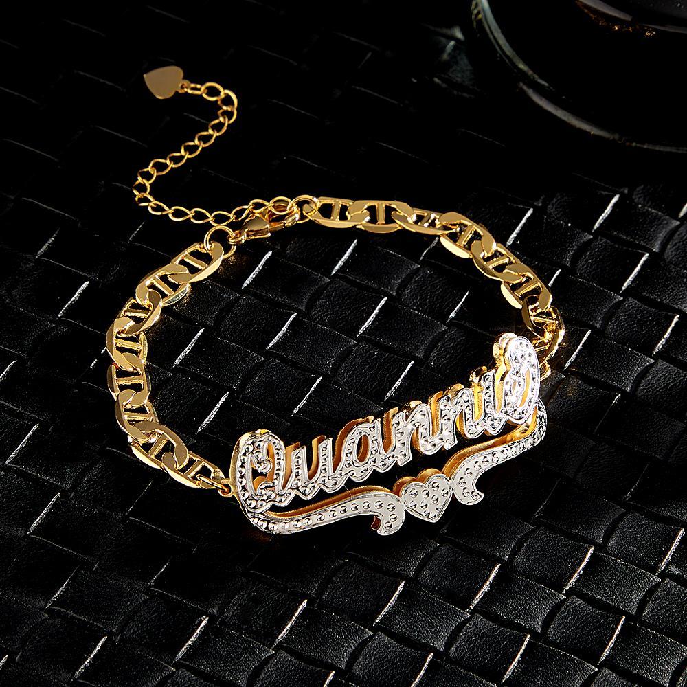 Personalised Hip Hop Name Bracelet Heart Decor Chain Bracelet Jewellery Gifts For Men - soufeeluk