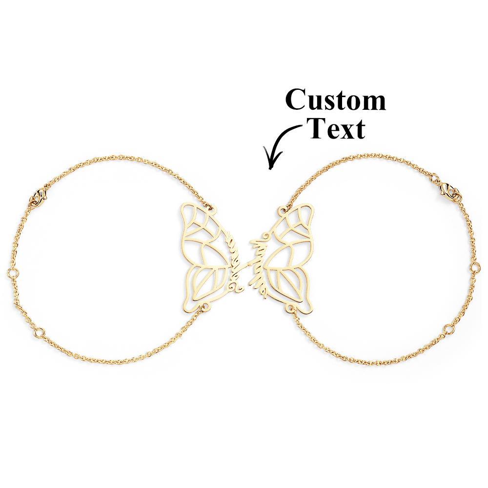 Custom Name Two Butterfly Bracelets Romantic Couple Gift - soufeeluk