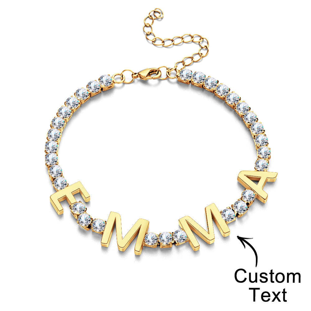 Custom Name Letter Tennis Chain Bracelet Hiphop Jewellery For Gift - soufeeluk
