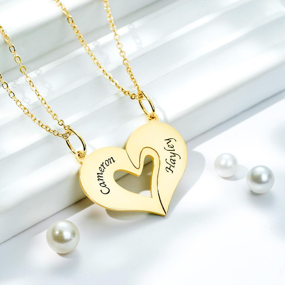 Personalised Engraved Heart Puzzle Necklace Custom Creative Pendant For Couples - soufeeluk