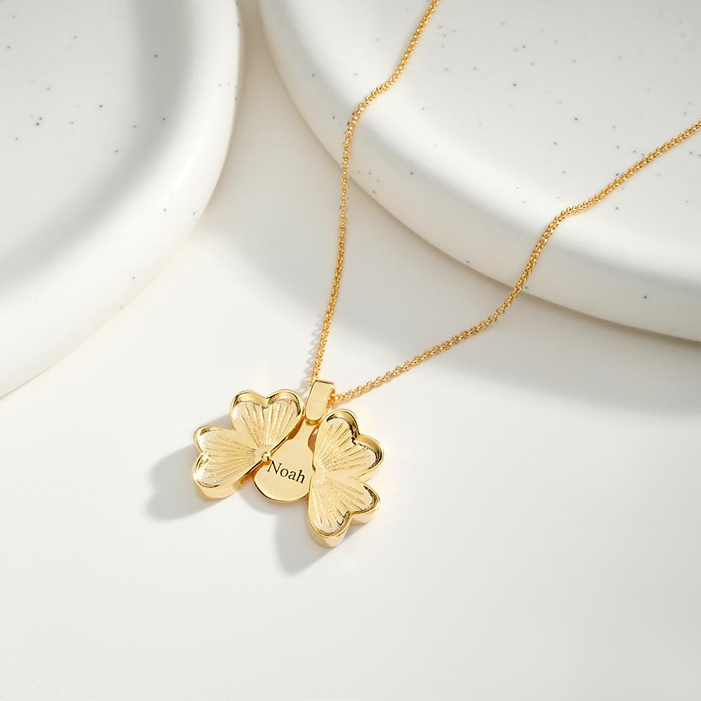 Custom Name Lucky Clover Necklace Personalised Engraved Necklace Gift for Her - soufeeluk