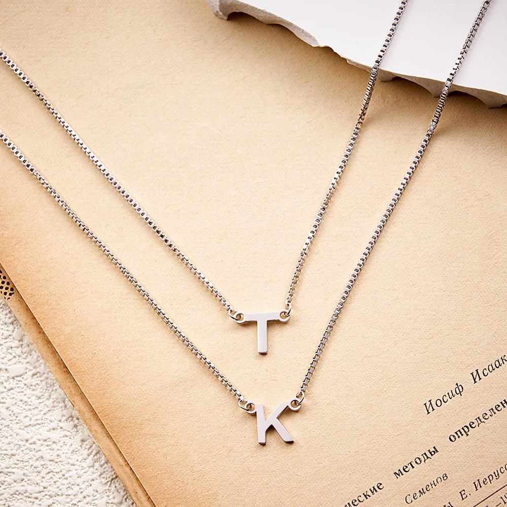 Double Chain Name Necklace Personalized Letter Necklace Initial Gift Necklace Gift For Women - soufeeluk