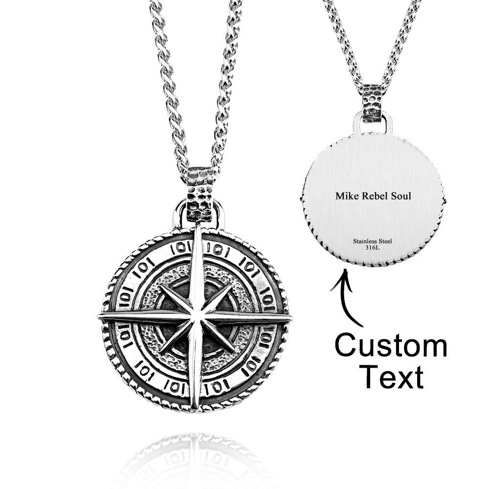 Custom Engraved Necklace Men's Punk Pendant Necklace North Star Necklace Gift For Him - soufeeluk
