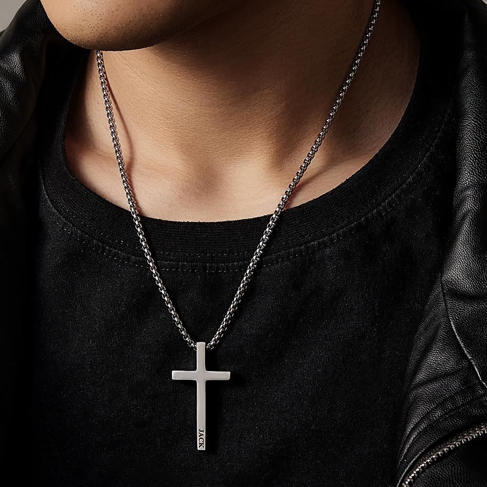 Custom Cross Necklace Engraved Necklace Men's Punk Pendant Necklace Baptism Christian Bible Verse Gifts Gift For Him - soufeeluk
