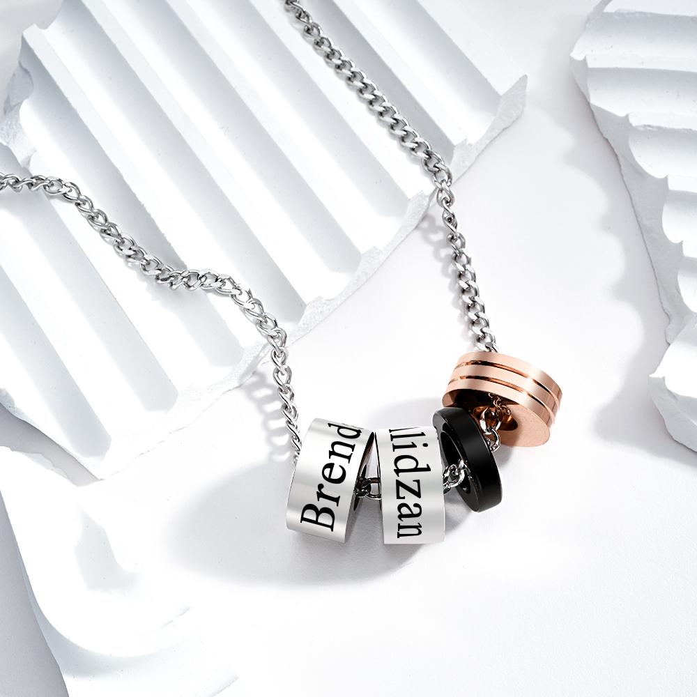 Personalised Engraved Circle Bead Necklace Custom Name Charm Men's Necklace - soufeeluk