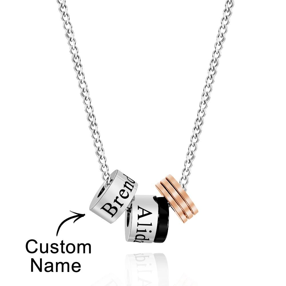 Personalised Engraved Circle Bead Necklace Custom Name Charm Men's Necklace - soufeeluk