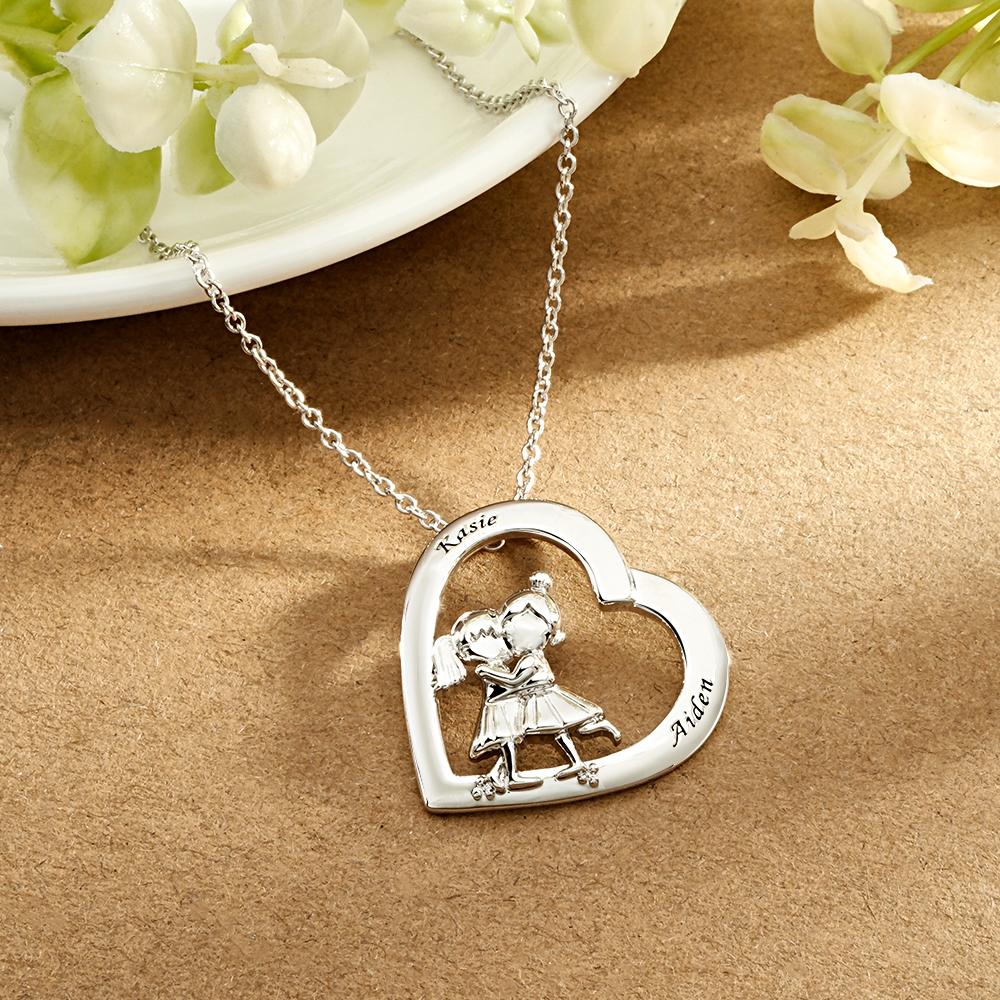 Custom Engraved Best Friends Necklace     Personalised Heart Pendant Necklace Gifts For Her - soufeeluk