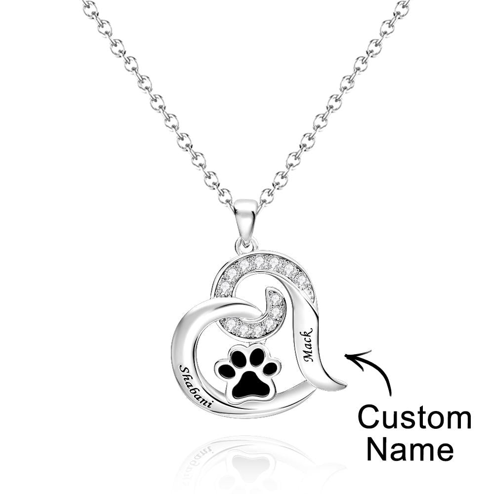 Custom Engraved Necklace With Pet Paw Decor Zircon Necklace Gifts For Her - soufeeluk