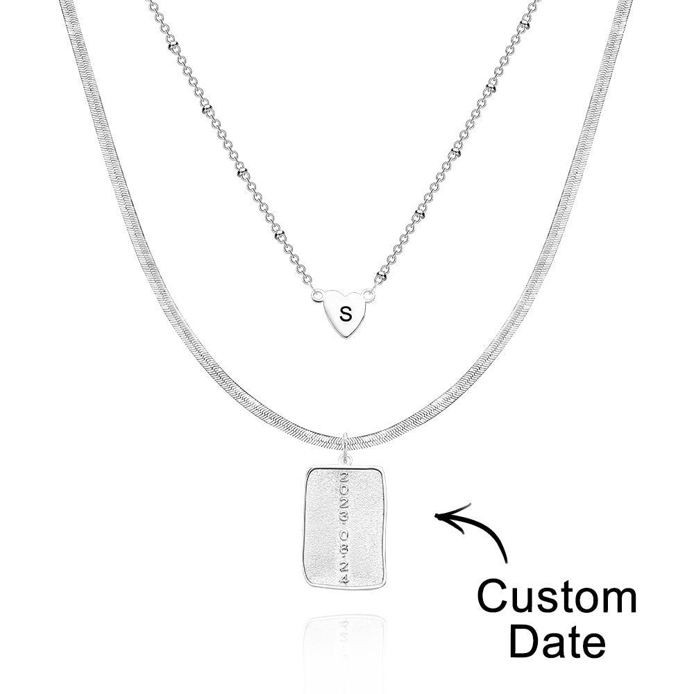 Layered Custom Letter Necklace Personalized Date Necklace Anniversary Gifts for Women