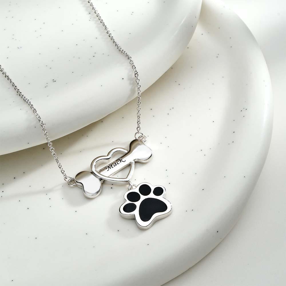 Engravable Pet Paw Theme Necklace Bone Pendant Jewellery For Pet Lovers - soufeeluk