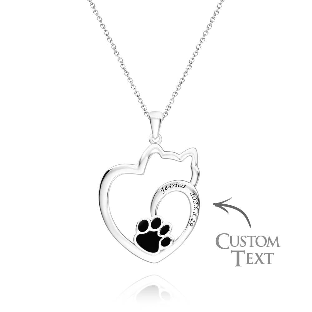 Custom Engraved Cat Contour Necklace With Pet Paw Decor Zircon Necklace Gifts For Her - soufeeluk