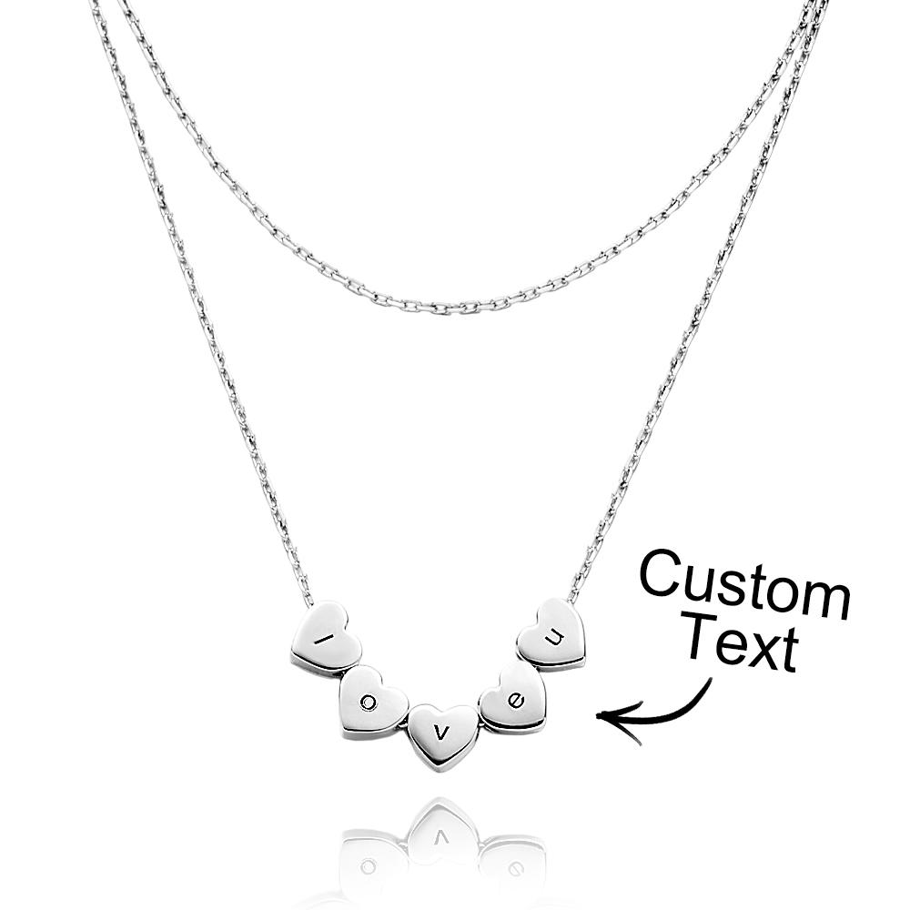 Double Chain Set Heart Engraved Necklace Heart-shaped Personalized Necklace Gift For Women - soufeeluk