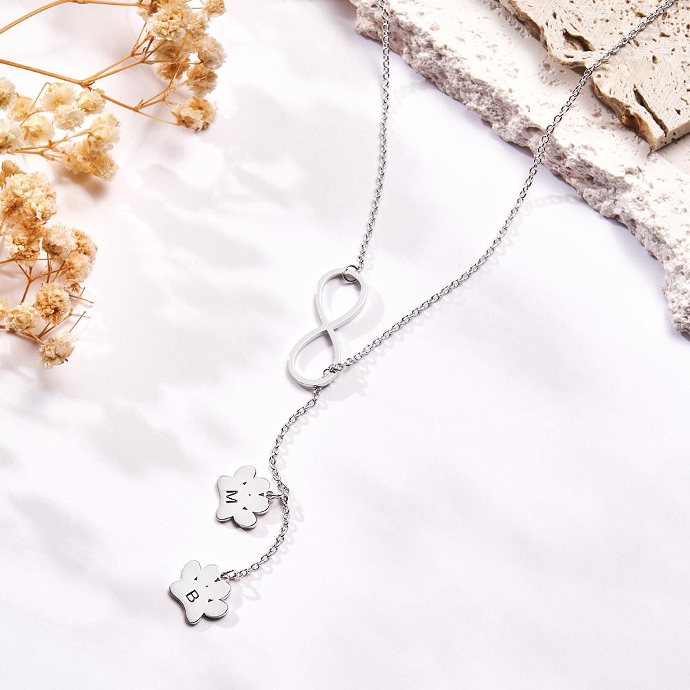 Personalised Letter Paw Print Necklace Initials Necklace for Pet Lover - soufeeluk