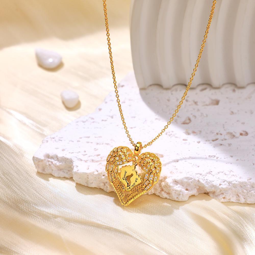 Engravable Angels Heart Necklace Lovely Feet Design Pendant Mother's Day Gifts - soufeeluk