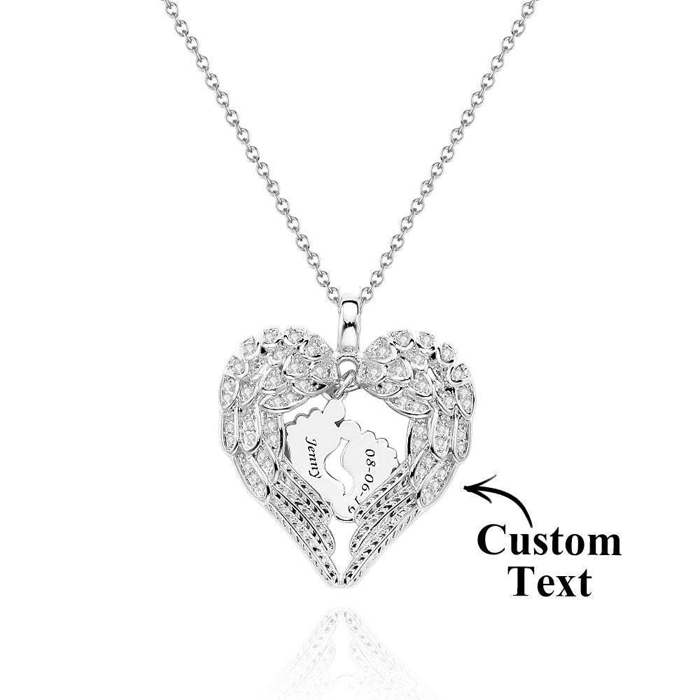 Engravable Angels Heart Necklace Lovely Feet Design Pendant Mother's Day Gifts - soufeeluk
