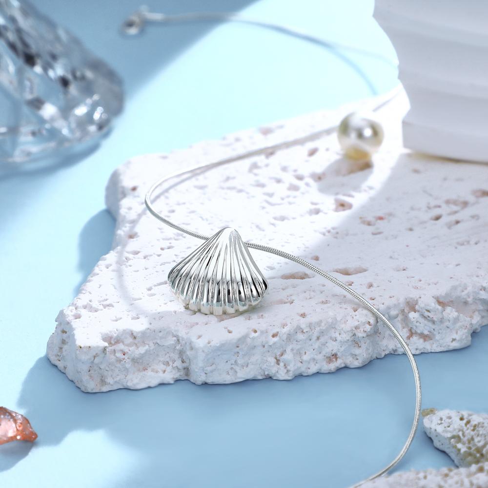 Custom Engraved Necklace Scallop Shell Pendant Gift - soufeeluk