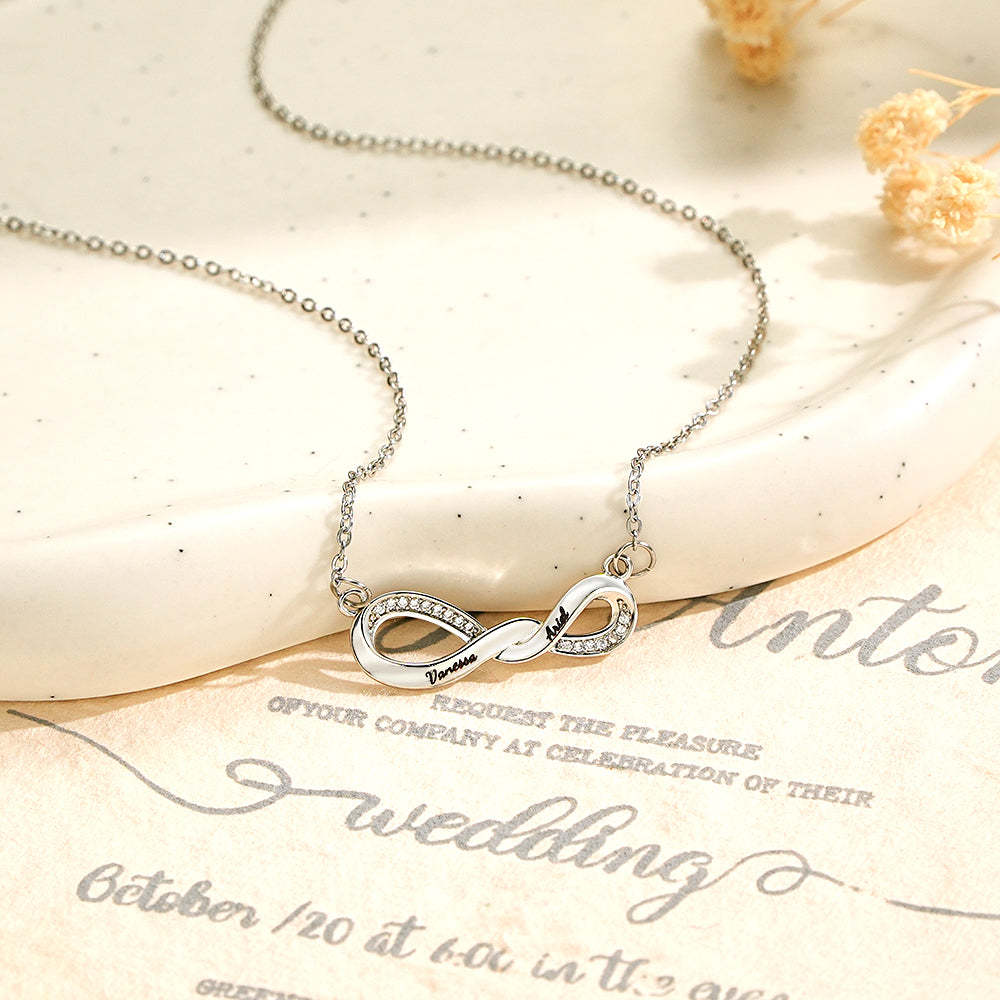Radiant Engravable Necklace Twisted Infinity Memorial Pendant Gift For Her - soufeeluk