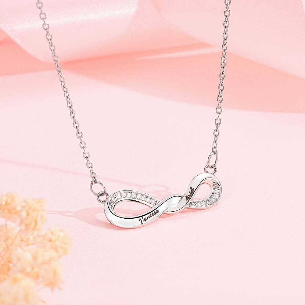 Radiant Engravable Necklace Twisted Infinity Memorial Pendant Gift For Her - soufeeluk