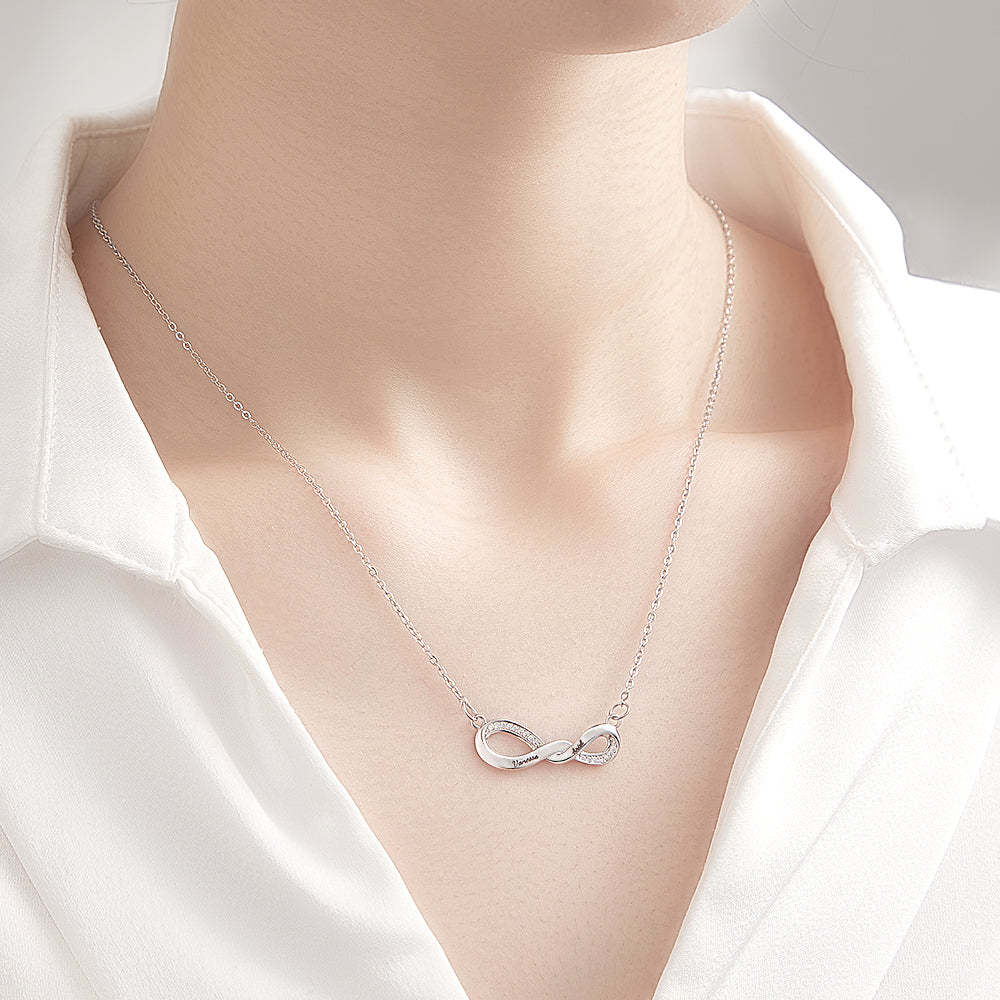 Radiant Engravable Necklace Twisted Infinity Memorial Pendant Gift For Her - soufeeluk