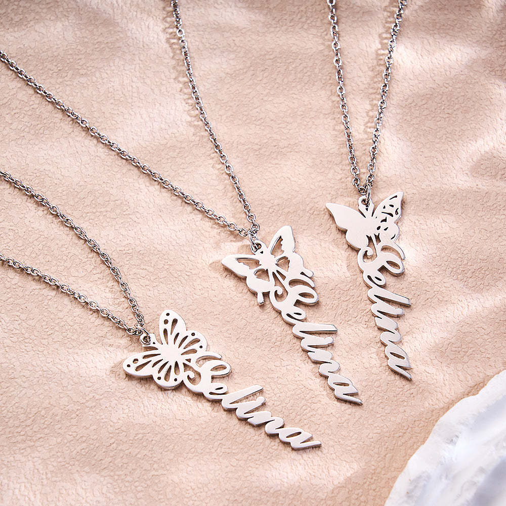 Custom Dainty Birth Butterfly Name Necklace Birthday Bridesmaid Gifts for Mom/Wife/Family/Best Friends - soufeeluk