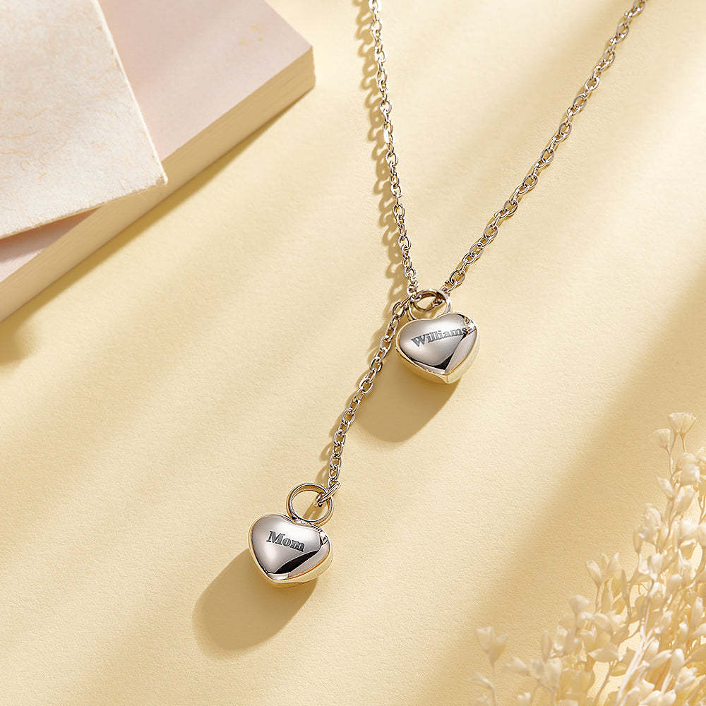 Personalised Double Heart Ashes Urn Pendant Necklace with Name Jewellery Keepsake Memorial Gift for Her - soufeeluk
