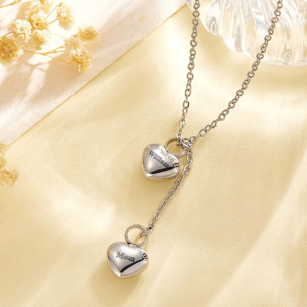 Personalised Double Heart Ashes Urn Pendant Necklace with Name Jewellery Keepsake Memorial Gift for Her - soufeeluk