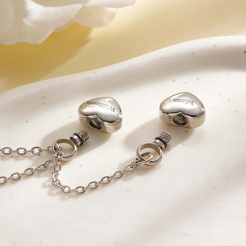 Personalised Double Heart Ashes Urn Pendant Necklace with Name Jewellery Keepsake Memorial Gift for Her - soufeeluk
