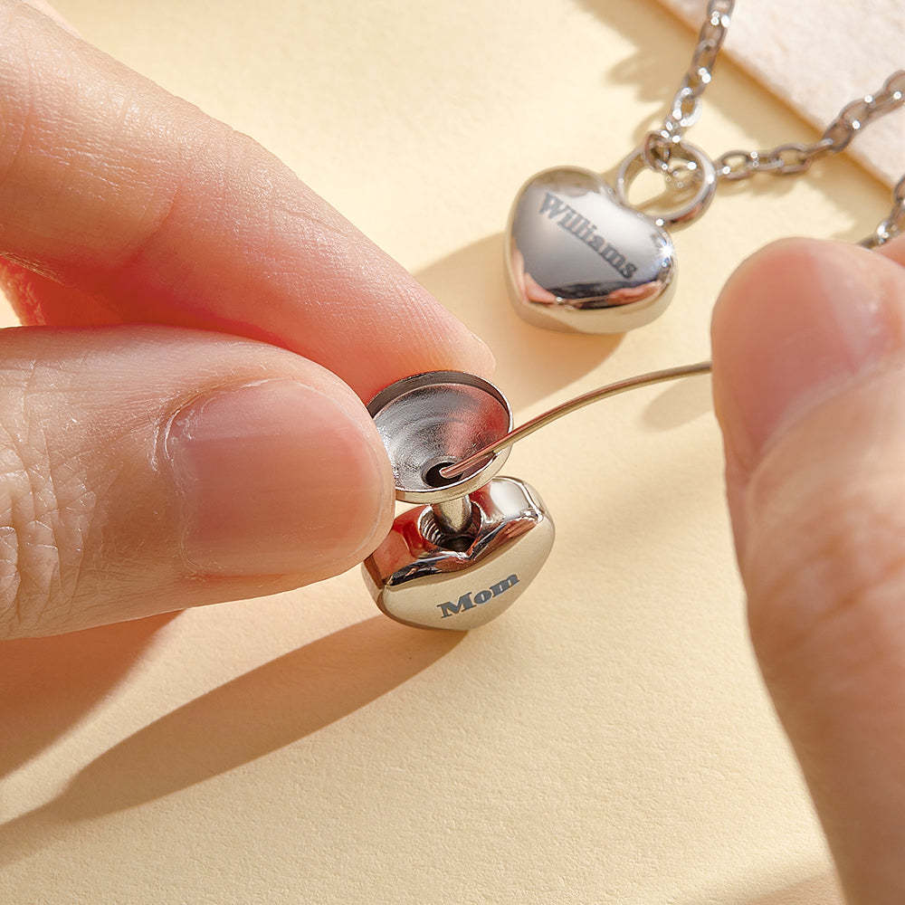 Personalised Double Heart Ashes Urn Pendant Necklace with Name Jewellery Keepsake Memorial Gift for Her - soufeeluk