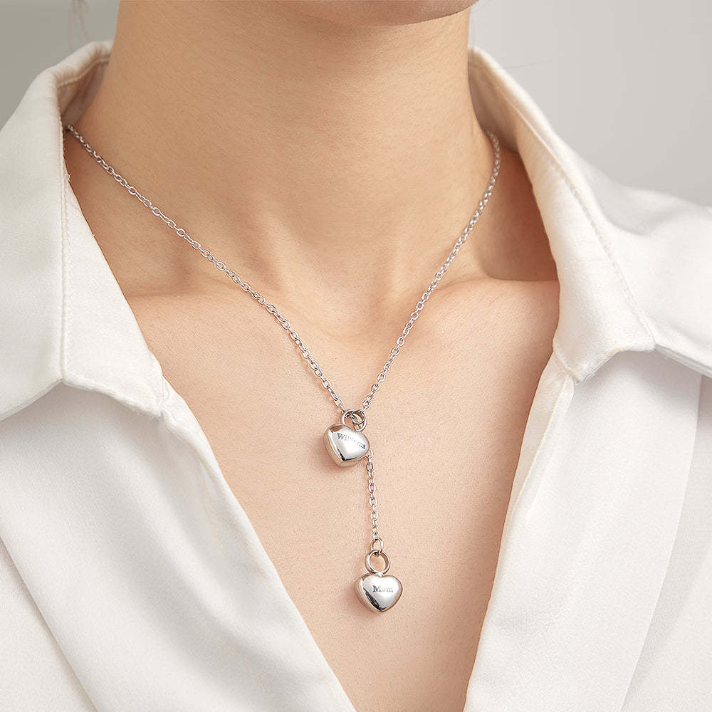 Personalised Double Heart Ashes Urn Pendant Necklace with Name Jewellery Keepsake Memorial Gift for Her - soufeeluk