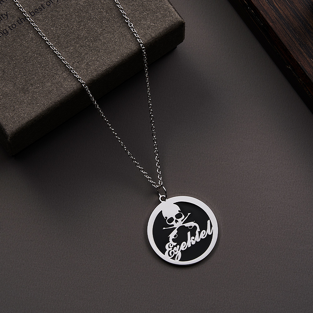 Pirate Coin Pendant Skull and Bones Necklace Pirates Medallion Mens Jewellery Gifts for Adventurers - soufeeluk