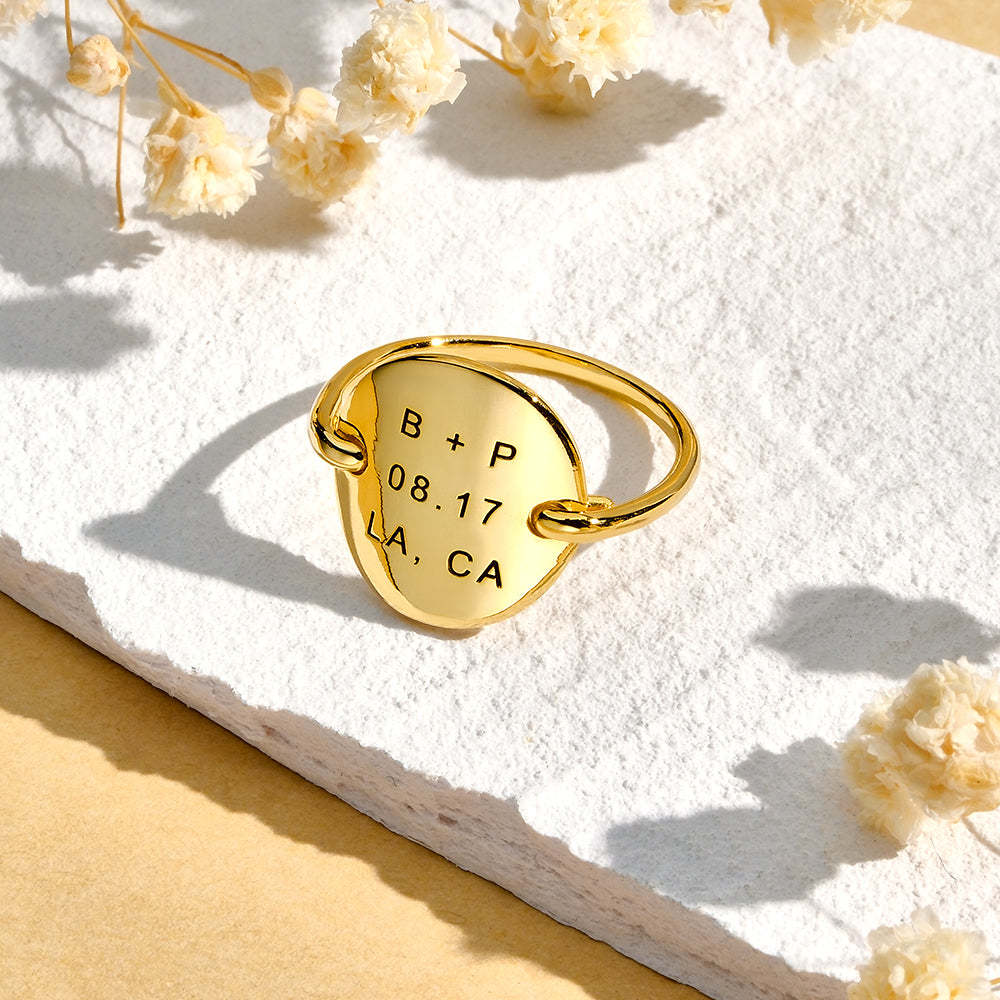 Custom Engraved Oval Ring Personalised Text Ring Gift for Her - soufeeluk