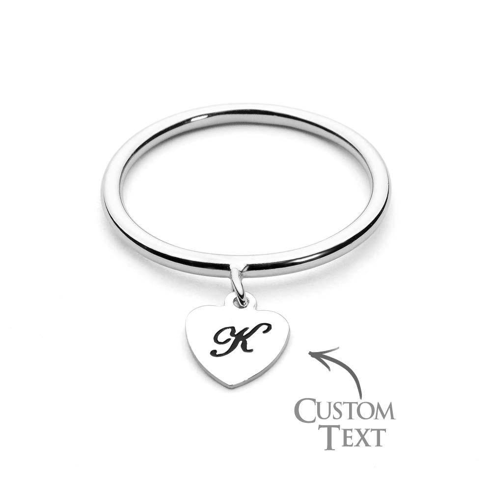 Dangle Initial Heart Ring Dainty Name Ring Gift for Her Personalised Jewellery Christmas Gift - soufeeluk